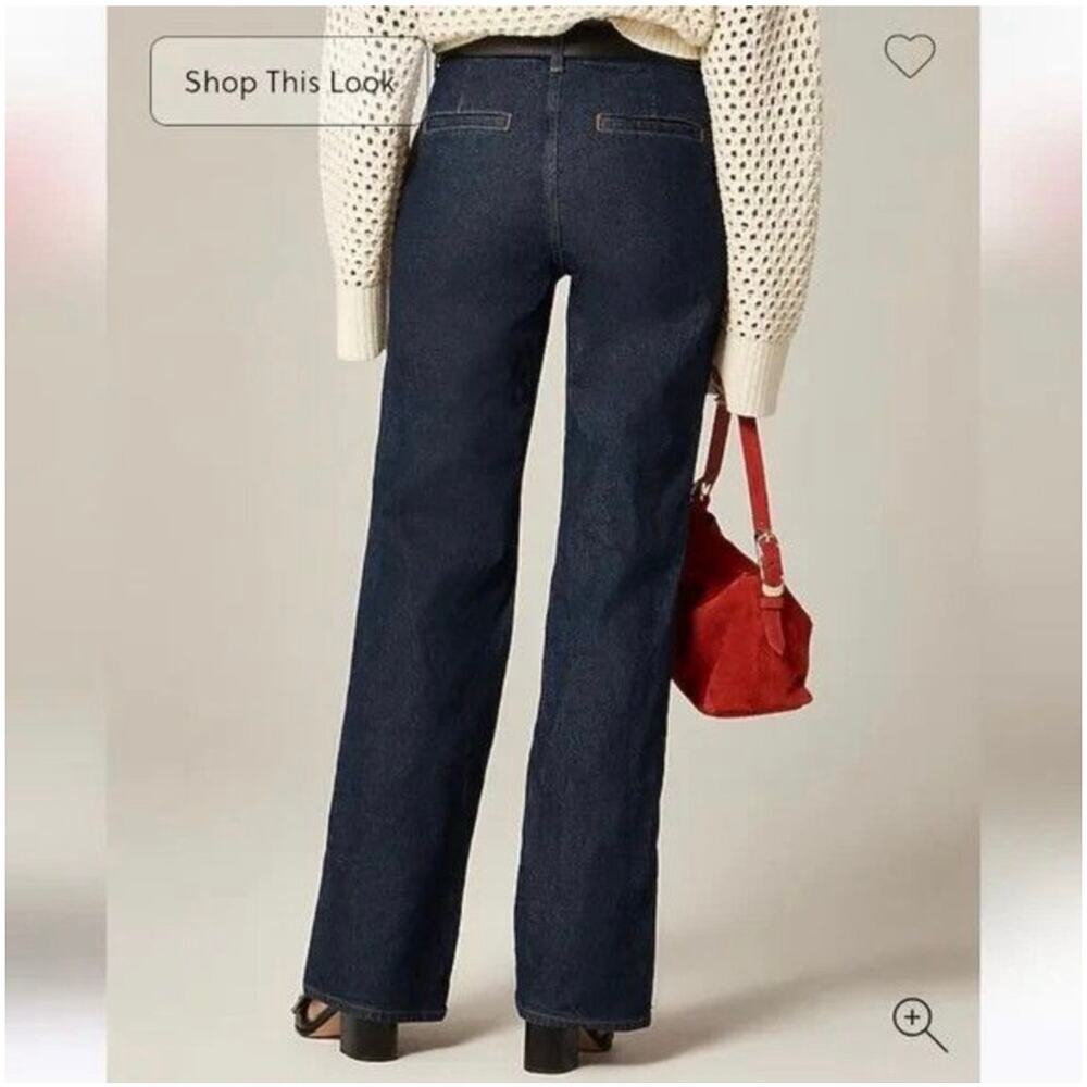 J.Crew Jeans Womens 27 Blue Full Length Slim Wide Trouser Dark Rinse Wash Denim - Picture 2 of 14